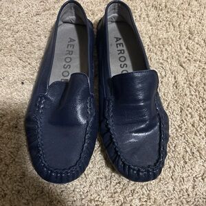 AEROSOLES Dark Blue Leather Loafers